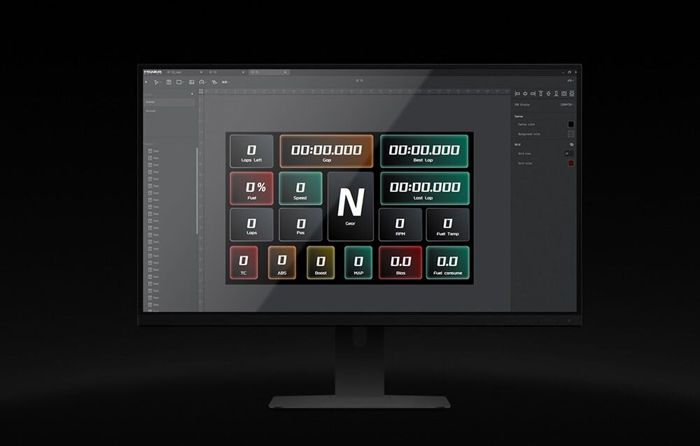 Wyświetlacz MOZA Racing CM2 RS072 Monitor wyświetlający interfejs autorskiego oprogramowania Moza Racing inspirowana wnętrzami sportowych samochodów stop aluminium stalowy uchwyt stabilność regulowana wysokość