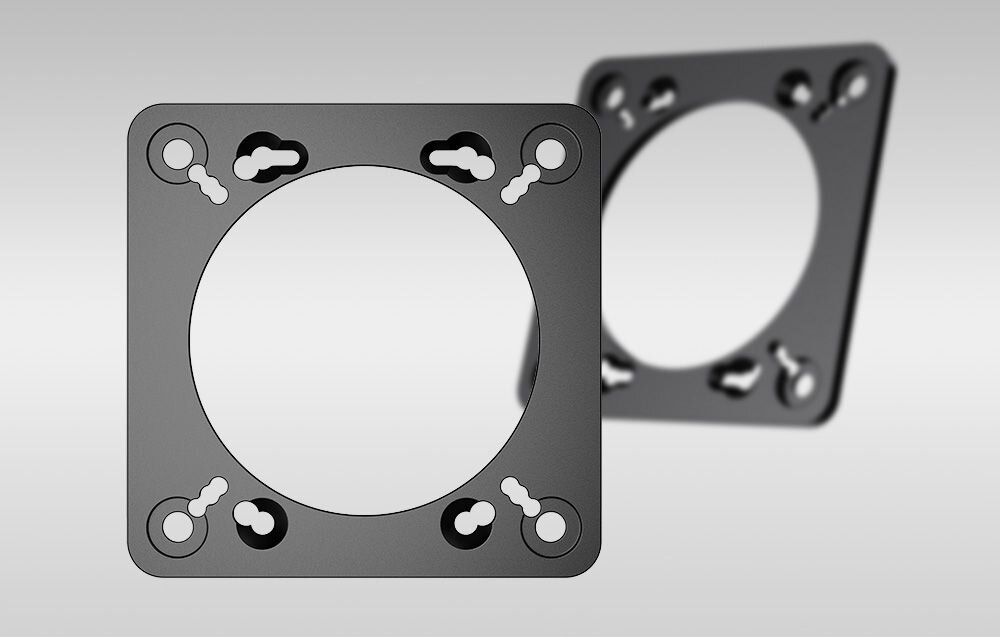 Zestaw do montażu manetek RS065 MOZA Racing RS077 widok na dwie płytki montażowe MOZA Racing RS077 jeden kawałek aluminium trwałość