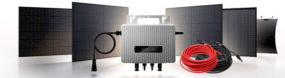 Fotowoltaika balkonowa ECOFLOW Mini Flex, zasilanie, prąd, elektryczność, ładowanie, na białym tle zestaw fotowoltaiki balkonowej frontem na wprost