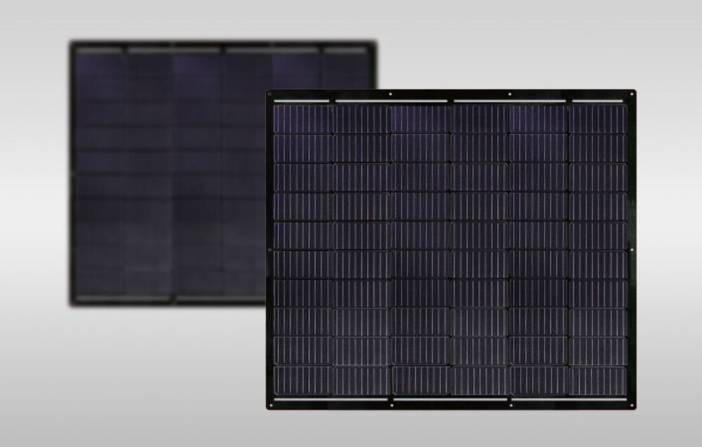 Fotowoltaika balkonowa ECOFLOW Mini Flex, moc, elastyczne, technologia, lekkie, cienkie, na szarym tle panele frontem na wprost