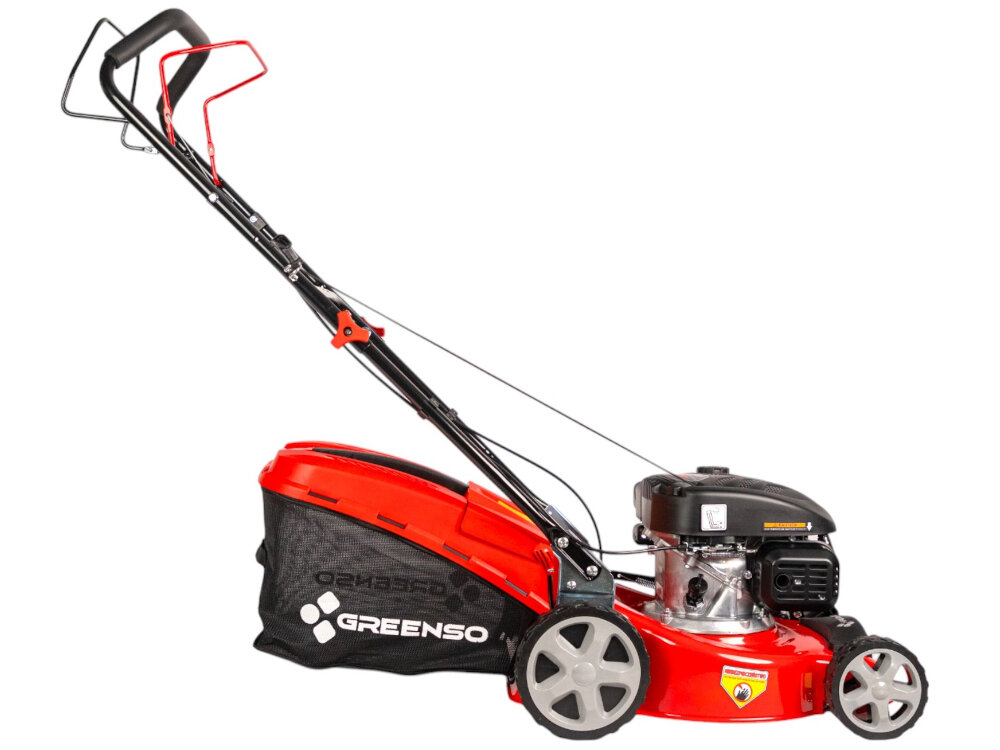 Kosiarka spalinowa GREENSO TB40S03A LC Loncin LC1P65FE-3 z napędem lozyskowe kola przednie rozmiar 15 cm tylne 20 cm dokladnosc koszenia latwe prowadzenie kosiarki naped ulatwia prowadzenie kosiarki