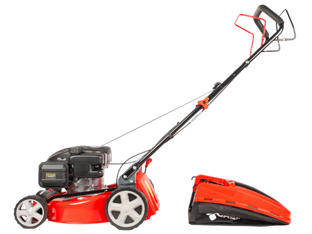 Kosiarka spalinowa GREENSO TB40S03A LC Loncin LC1P65FE-3 z napędem siatkowy kosz pojemnosc 45 litrow pokrywa z tworzywa sztucznego wygodny uchwyt do przenoszenia i oprozniania