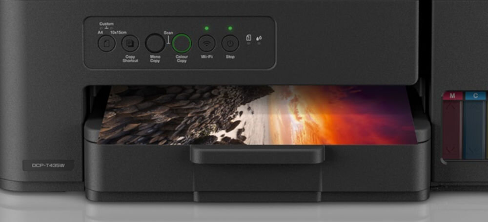 Urządzenie wielofunkcyjne BROTHER DCPT435WYJ1 Druk w kolorze, Wi-Fi zbliżenie na podajnik papieru automatyczny podajnik papieru ilość arkuszy sprzyja nieprzerwanej pracy obecność podajnika ręcznego drukowanie na nietypowych nośnikach