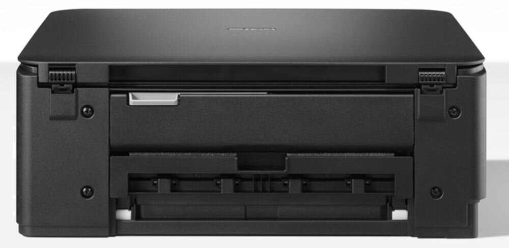 Urządzenie wielofunkcyjne BROTHER DCPT435WYJ1 Druk w kolorze, Wi-Fi prezentacja urządzenia od tyłu na białym tle czasy wydruków mono kolor pierwsza kopia z trybu gotowości rozdzielczość efektywne narzędzie