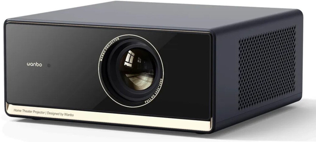 Projektor WANBO X5 Pro New 1100 ANSI Google TV ASA3.0 kino domowe, propjektor po skosie na białym tle