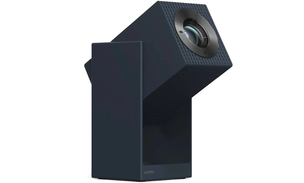 Projektor WANBO Cube 2 Pro Android TV 11.0 Full HD Netflix dźwięk 8W, projektor stojący pod skosem na białym tle