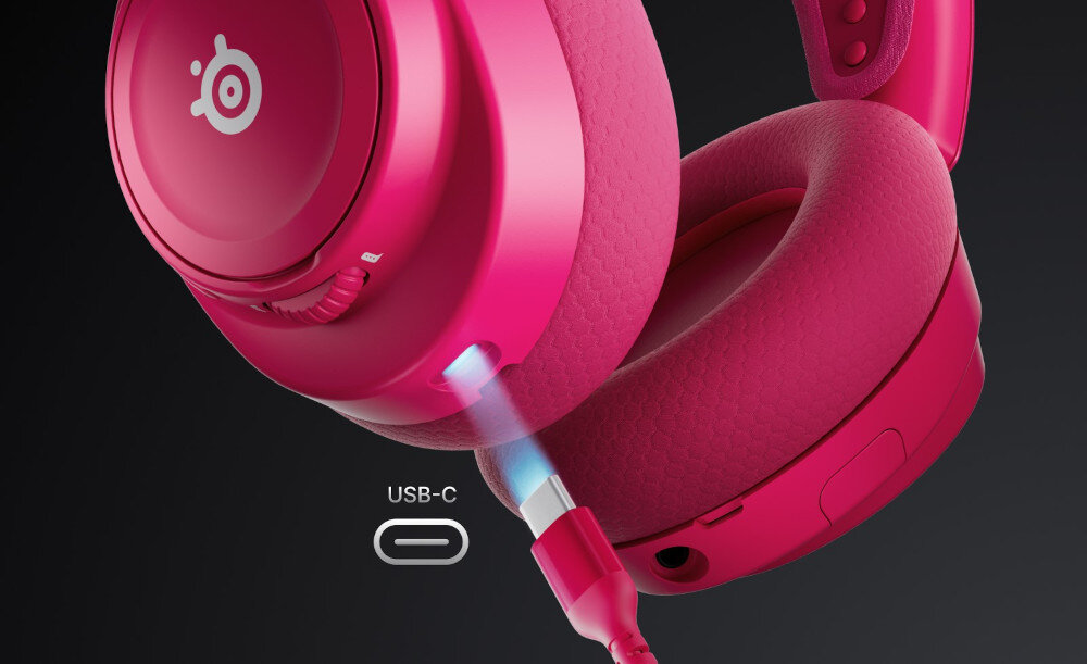 Słuchawki STEELSERIES Arctis Nova 7P Gen 2 bateria 54 godzin szybkie ładowanie 6 godzin gry, kadr słuchawek z portem USB-C, kabel USB-C