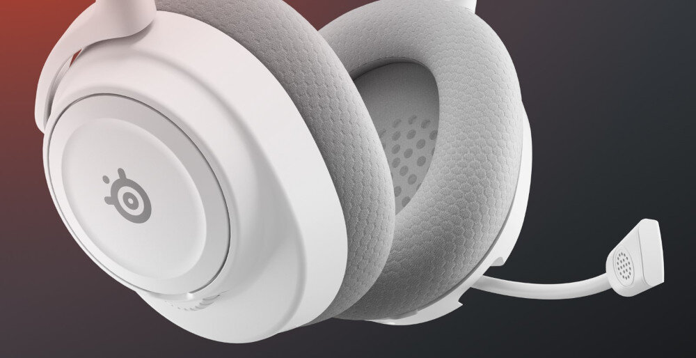 Słuchawki STEELSERIES Arctis Nova 7P Gen 2 impedancja 36 Ω pasmo 20-22000 Hz membrana 40 mm, kadr słuchawek skierowany na nauszniki i mikrofon