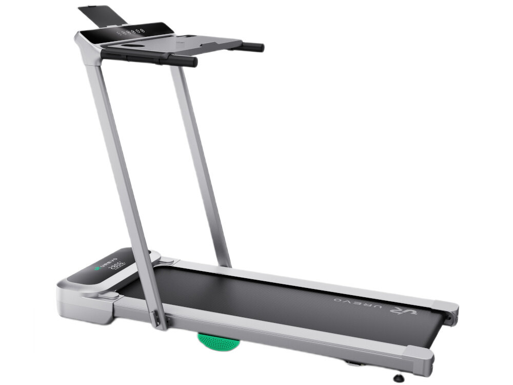 Bieżnia elektryczna UREVO Foldmix 5 Pro 1864W 13.4 km-h bieżnia na białym tle widoczna z boku pod lekkim skosem przycisk oszczędza czas pieniądze intuicyjna obsługa