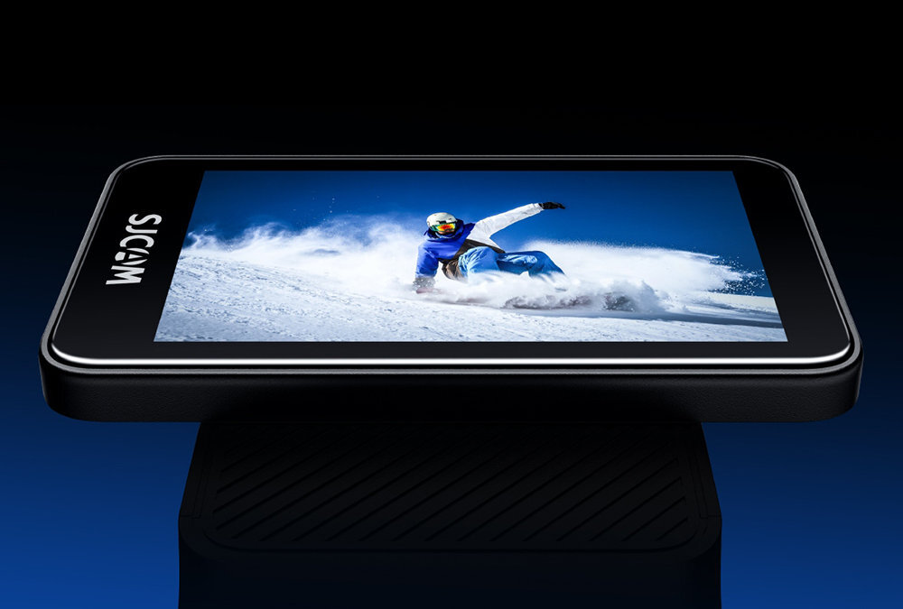 SJCAM C400 dwa dotykowe wyświetlacze 2,29 cala 1,3 cala Obracany wyświetlacz pionie, jak i w poziomie orientację obrazu Intuicyjny interfejs użytkownika - obracany ekran