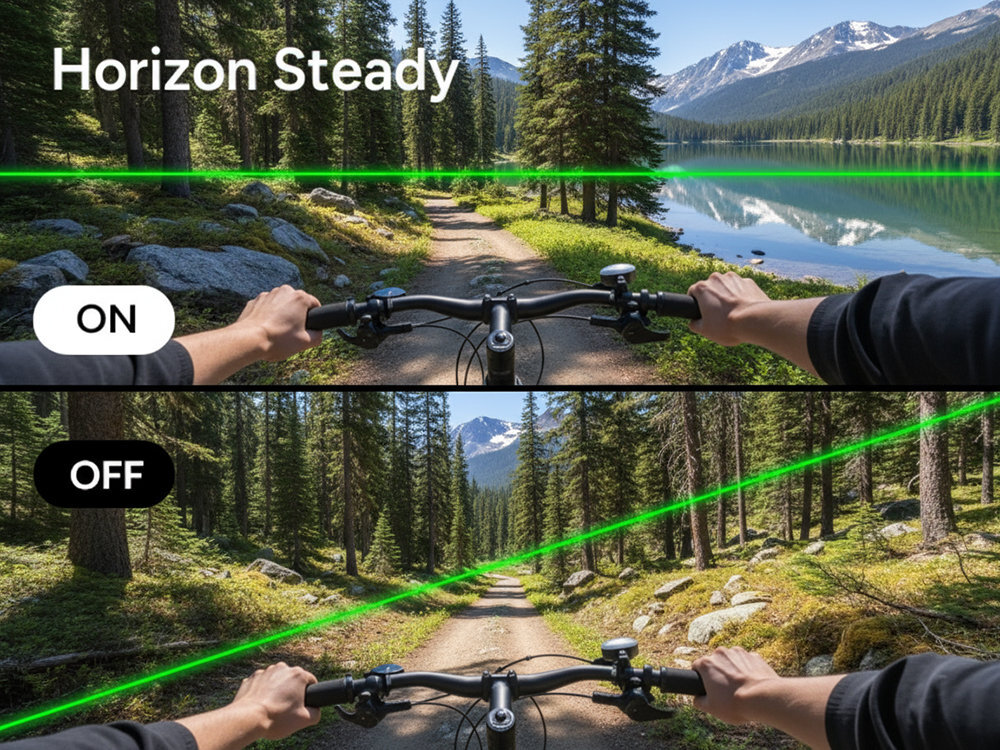 SJCAM C400 6-osiowa stabilizacja żyroskopowa Steady Motion V1.0 45° poziom horyzontu jazdy, biegania oraz sportów ekstremalnych - stabilzacja poziomu horyzontu