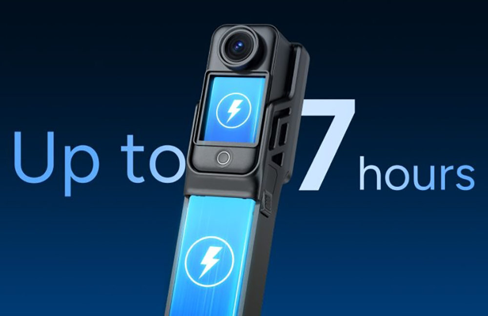 SJCAM C400 Wbudowany akumulator o pojemności 1250 mAh uchwyt z dodatkową baterią 3000 mAh 7 godzin nagrywania w rozdzielczości 4K podróże, vlogi i treningi - bateria w kamerze i w etui