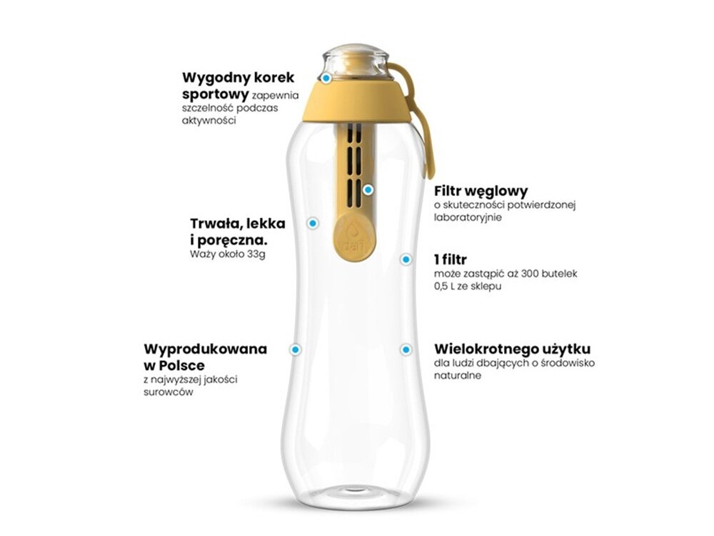 Butelka filtrująca DAFI Soft 300 ml Beżowy + filtr węglowy z trwałego tworzywa, bez szkodliwych substancji
