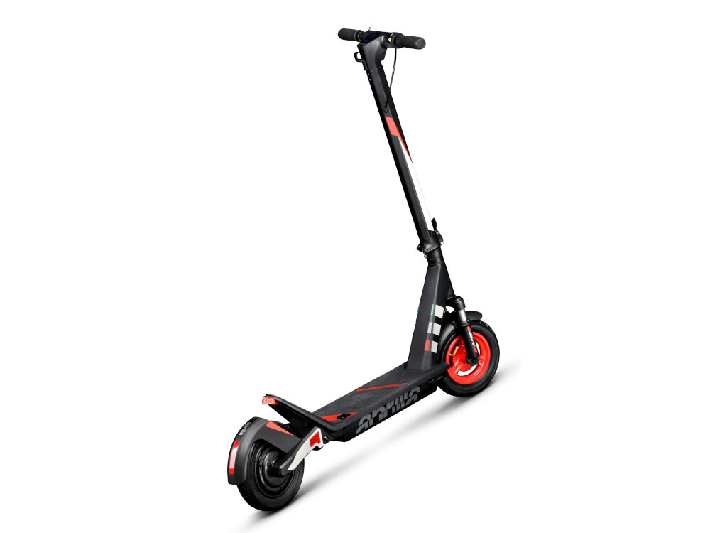 Hulajnoga elektryczna APRILIA E-SR2 Czarno-czerwony rama ze stali i aluminium tworzyw sztucznych duży antypoślizgowy pokład maksymalne obciążenie do 100 kg