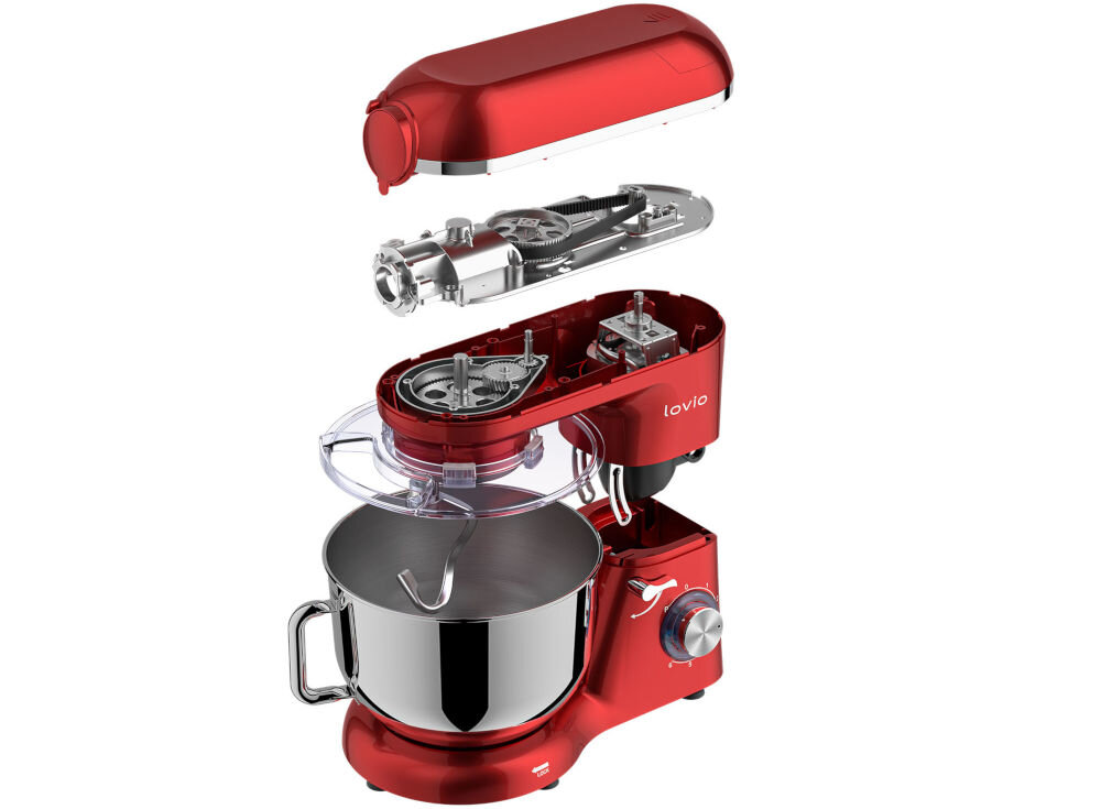 Robot kuchenny planetarny LOVIO HOME ChefAssistant Plus LVSTM02PRD 1900W z blenderem kielichowym i maszynką do mięsa robot budowa robota metalowe elementy pokrywa misa osłonka mechanizm metalowy mechanizm planetarny trwałość wydajność efektywność działania dla amatorów gotowania dla bardziej wymagających użytkowników mechanizm planetarny precyzyjne skuteczne mieszanie bez gródek i nierównego połączenia składników