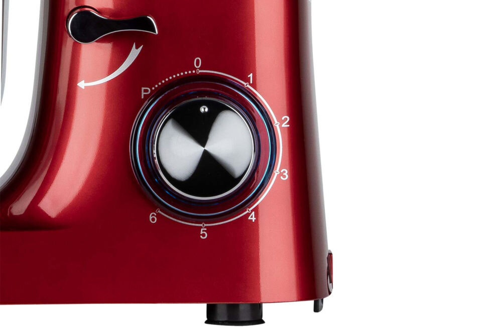 Robot kuchenny planetarny LOVIO HOME ChefAssistant Plus LVSTM02PRD 1900W z blenderem kielichowym i maszynką do mięsa pokrętło niebieskie podświetlenie 6 prędkości wajcha sześć poziomów prędkości tryb pulsacyjny dostosowanie pracy urządzenia lekkie kremy i piany gęste ciężkie ciasta niebieska dioda LED elegancki wygląd pełna kontrola procesu przygotowywania potraw