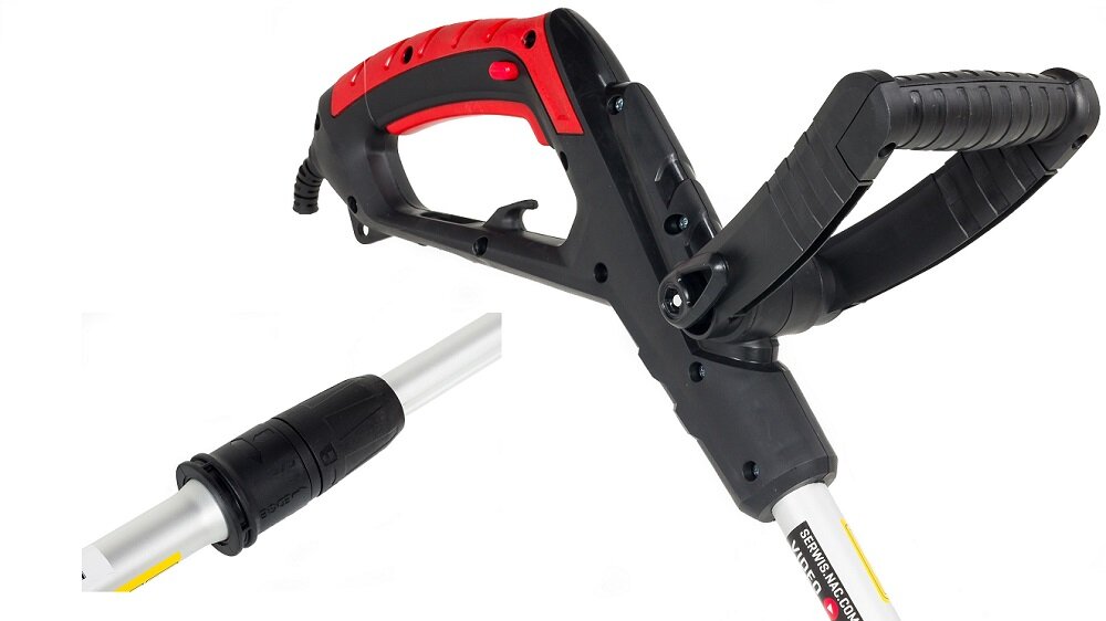 Podkaszarka elektryczna NAC MEX55-PE uchwyty komfortowe rączki ergonomiczna forma z wysokiej jakości materiałów regulacja długości drążka 90-120 cm