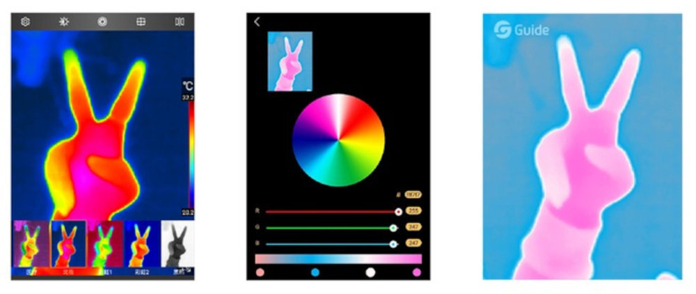 GUIDE SENSMART MobIR Air częstotliwość odświeżania 25 Hz obraz termiczny stabilny podgląd wygodę i precyzję pomiaru - zrzuty z ekranu na białym tle