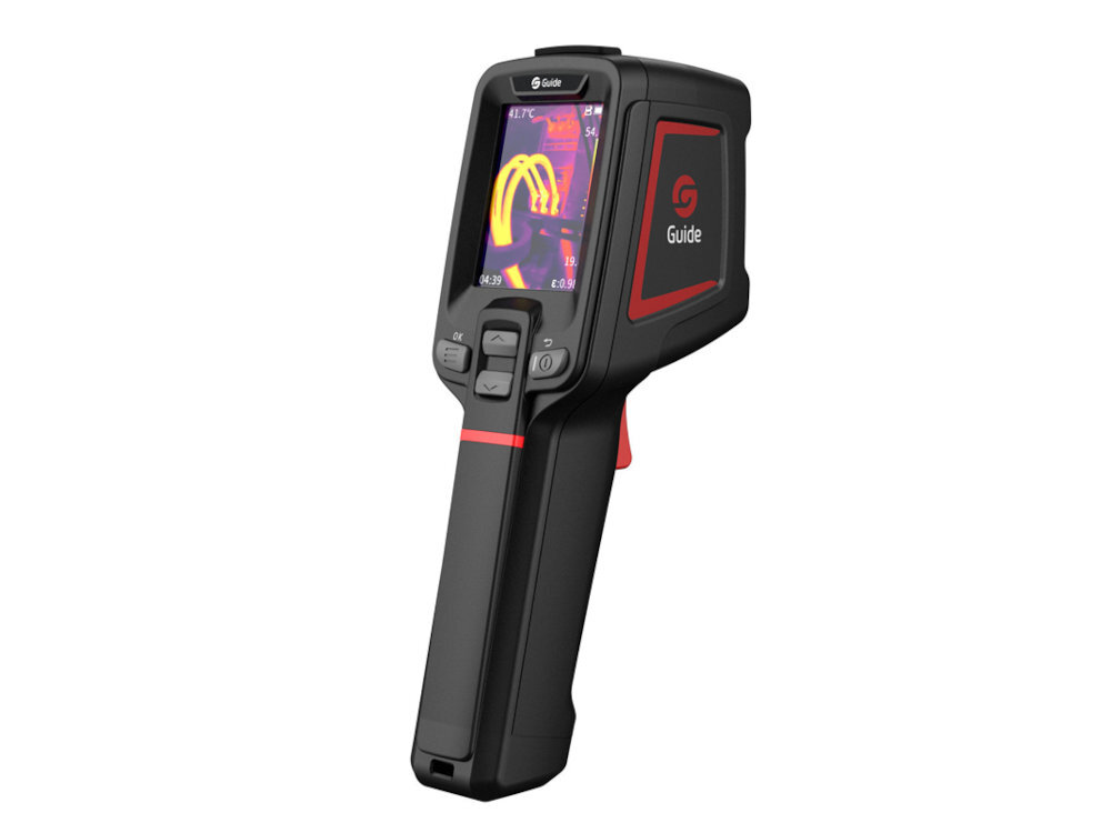 GUIDE SENSMART E2+ - kamera pod skosem od boku na białym tle