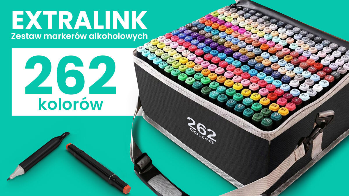 Zestaw markerów alkoholowych dwustronnych EXTRALINK (262 sztuk) zestaw markerów w torbie 262 kolory