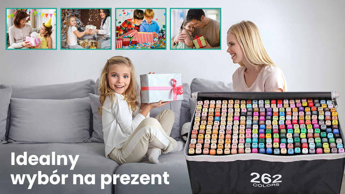 Zestaw markerów alkoholowych dwustronnych EXTRALINK (262 sztuk) pomysł na prezent żywe kolory