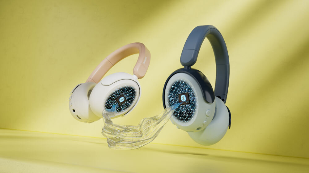 Słuchawki nauszne PHILIPS TAK5500AL bezprzewodowe udostępnianie muzyki wspólne słuchanie, dwie pary słuchawek z widocznym chipem Bluetooth