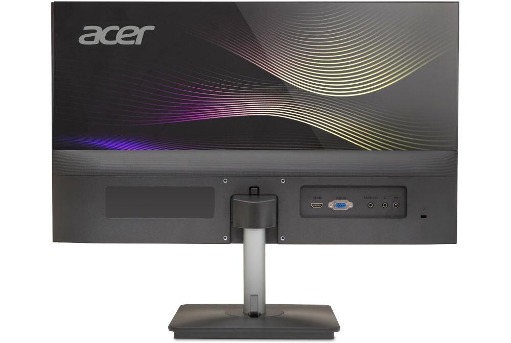 Monitor ACER Vero RS272 G0 27 cali 1920x1080px IPS 120Hz 1 ms [VRB] prezentacja monitora od tyłu na białym tle VESA 75 mm łatwe stabilne przymocowanie oszczędność miejsca uchwyt biurkowy VESA zwiększa powierzchnię roboczą dopasowanie ustawienia ekranu organizacja pracy