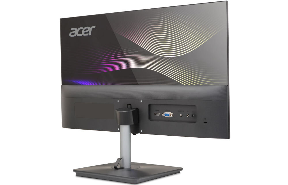 Monitor ACER Vero RS272 G0 27 cali 1920x1080px IPS 120Hz 1 ms [VRB] prezentacja monitora od tyłu pod kątem na białym tle różne urządzenia wygoda elastyczność
