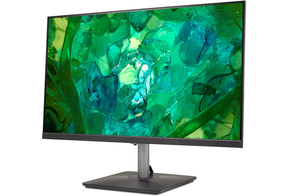 Monitor ACER Vero RS272 G0 27 cali 1920x1080px IPS 120Hz 1 ms [VRB] prezentacja monitora od przodu pod kątem na białym tle 99% sRGB intensywne kolory immersja przyjemny dla oka obraz