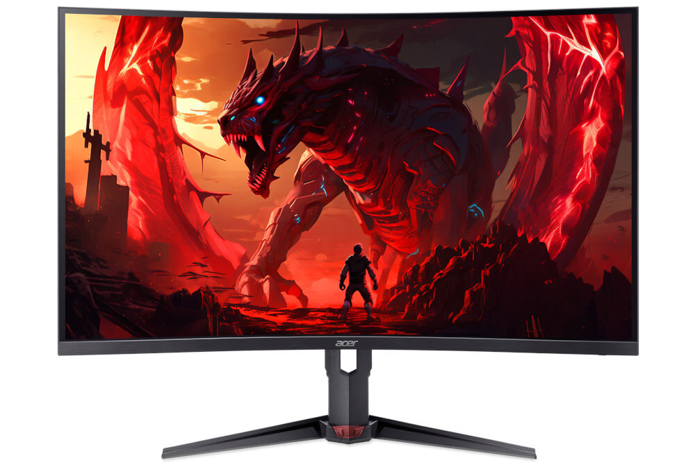 Monitor ACER Nitro XZ323QU Z1 31.5 cala 2560x1440px 280Hz 1 ms [VRB] Curved prezentacja monitora na białym tle od przodu HDR10 280 Hz 1 ms FreeSync Premium zastosowanie do gier grafiki pracy krzywizna 1000R komfort