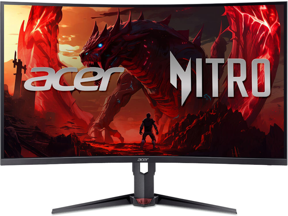 Monitor ACER Nitro XZ323QU Z1 31.5 cala 2560x1440px 280Hz 1 ms [VRB] Curved prezentacja monitora od przodu na białym tle WQHD do gier i edycji wysoka rozdzielczość realistyczny obraz