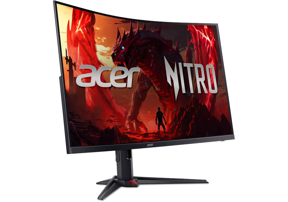 Monitor ACER Nitro XZ323QU Z1 31.5 cala 2560x1440px 280Hz 1 ms [VRB] Curved prezentacja monitora od przodu na białym tle pod kątem wymiary komfort stabilność