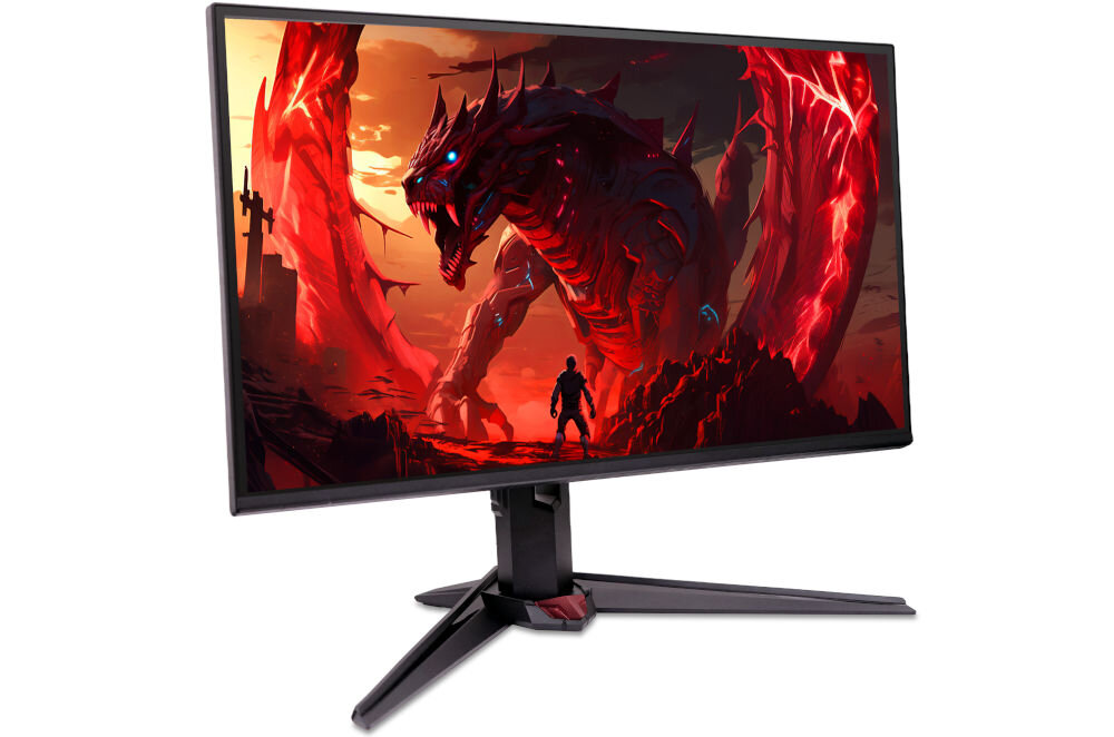 Monitor ACER Nitro XV270 P6 27 cali 1920x1080px IPS 144Hz 1 ms [VRB] prezentacja monitora od przodu na białym tle pod kątem wymiary komfort stabilność