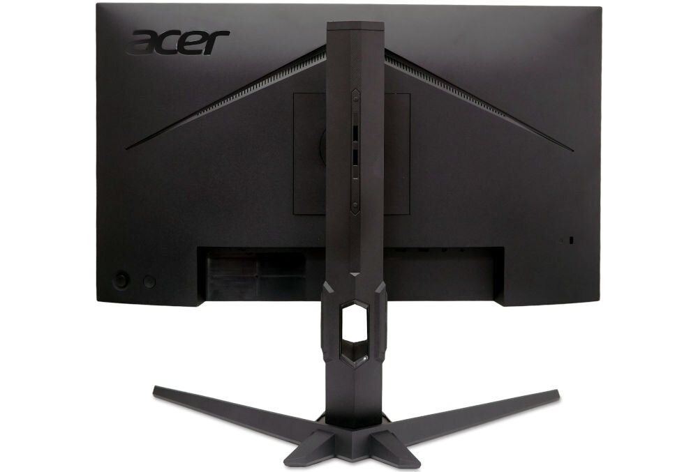 Monitor ACER Nitro XV270 P6 27 cali 1920x1080px IPS 144Hz 1 ms [VRB] prezentacja monitora od tyłu na białym tle VESA 100 mm łatwe stabilne przymocowanie oszczędność miejsca uchwyt biurkowy VESA zwiększa powierzchnię roboczą dopasowanie ustawienia ekranu organizacja pracy