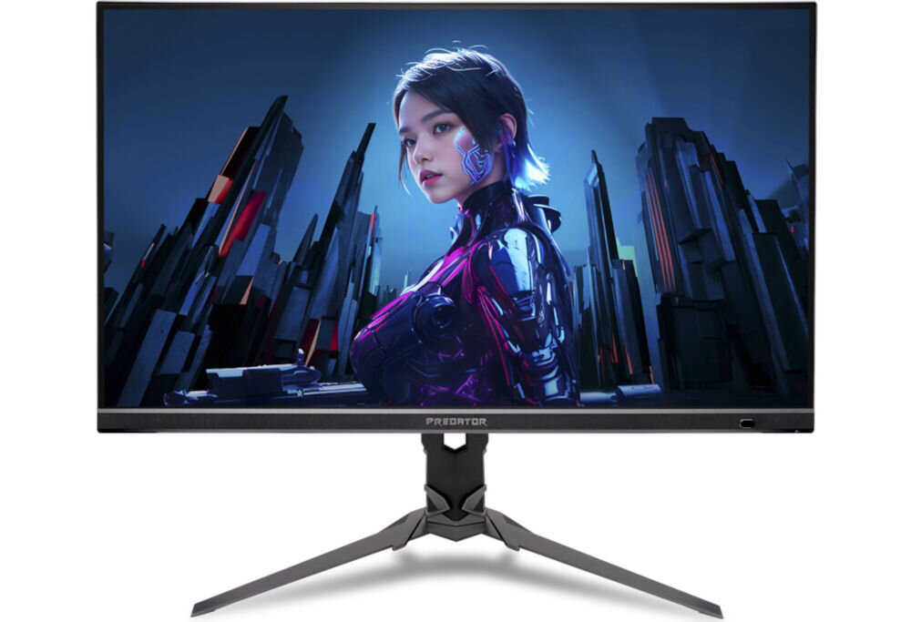 Monitor ACER Predator XB273K V5 27 cali 3840x2160px IPS 160Hz 0.5 ms [GTG]  prezentacja monitora od przodu na białym tle dwa głośniki 2W bez potrzeby podłączania dodatkowego sprzętu audio