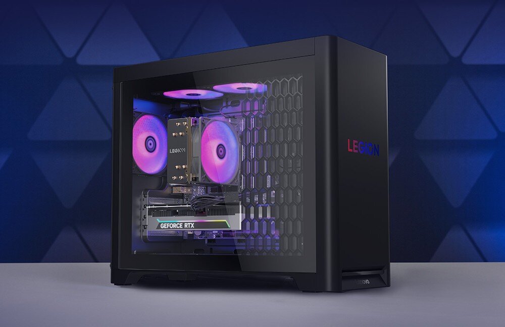 Komputer LENOVO Legion T5 30IAS10 Komputer stacjonarny z przezroczystym panelem bocznym ukazującym wentylatory i kartę graficzną z podświetleniem RGB, podzespoły, przeznaczenie, zalety