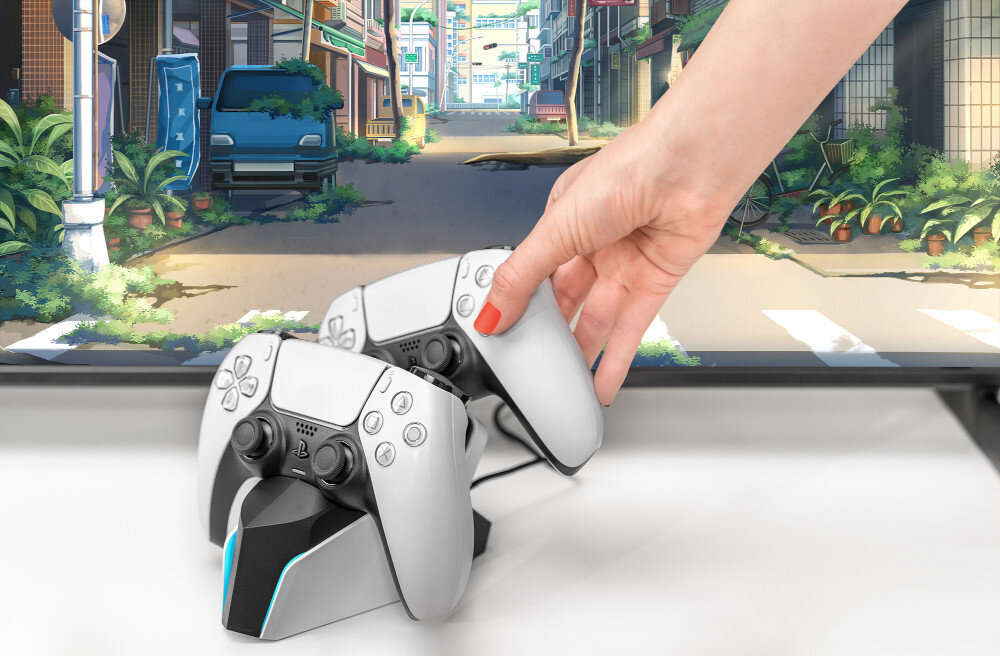 Stacja ładująca MAD DOG GPC500 (PS5) podswietlenie wskaznik naladowania