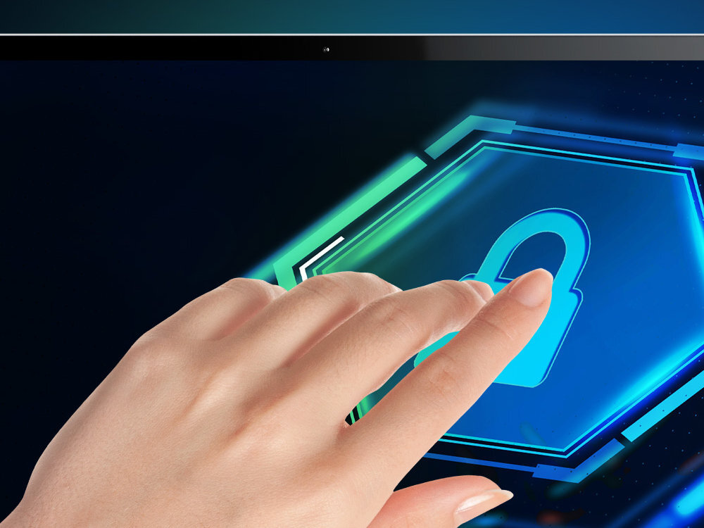 Folia prywatyzująca 3MK Privacy 2-Way dba o Twój wzrok i wygodę wbudowanemu filtrowi światła niebieskiego 59% - ręka na tle zabezpieczonego ekranu