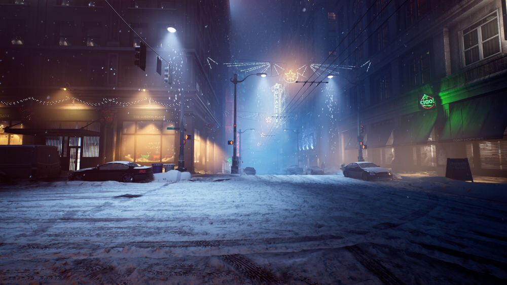 Vampire: The Masquerade – Bloodlines 2 Premium Edition Gra Xbox Series X
						prezentacja urywku z gry ulice miasta pokryte śniegiem nocne łowy śledztwo w stylu neo-noir studio The Chinese Room nagrodzone BAFTA