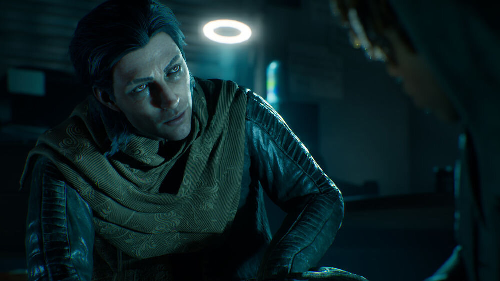 Vampire: The Masquerade – Bloodlines 2 Premium Edition Gra Xbox Series X
						prezentacja urywku z gry postacie w ciemnym pomieszczeniu wkrocz do Świata Mroku odkryj Seattle intrygi zmieniają równowagę sił