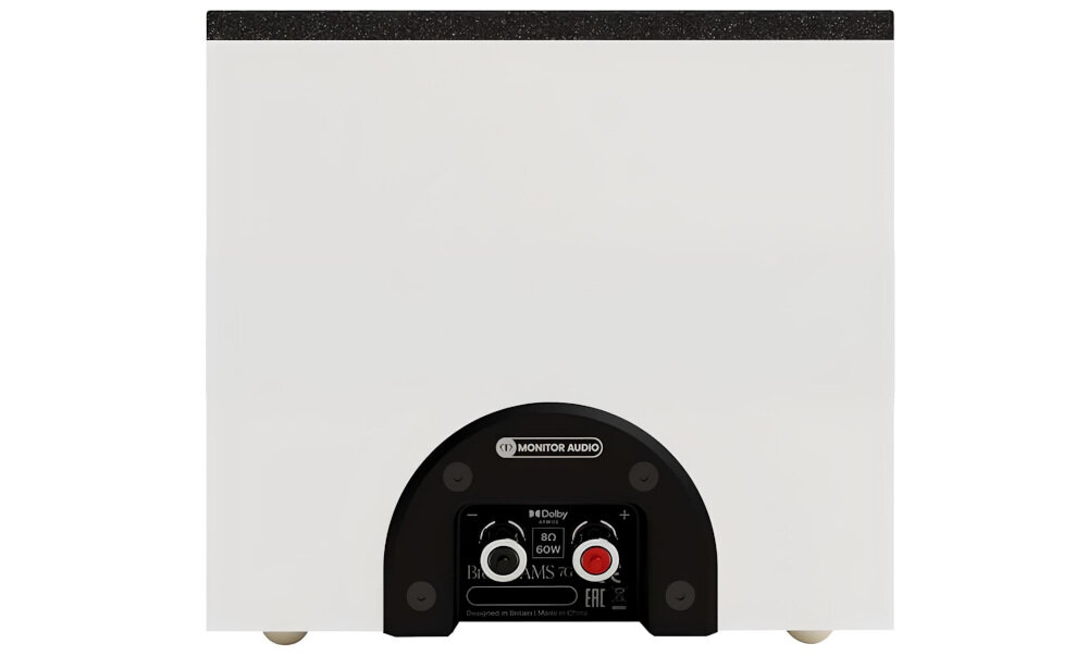 MONITOR AUDIO Bronze AMS 7G, pozłacane terminale, czysty sygnał, połączenie AV, kolumna od tyłu na białym tle