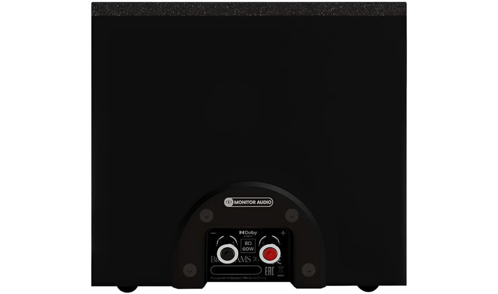 MONITOR AUDIO Bronze AMS 7G, pozłacane terminale, czysty sygnał, połączenie AV, kolumna od tyłu na białym tle