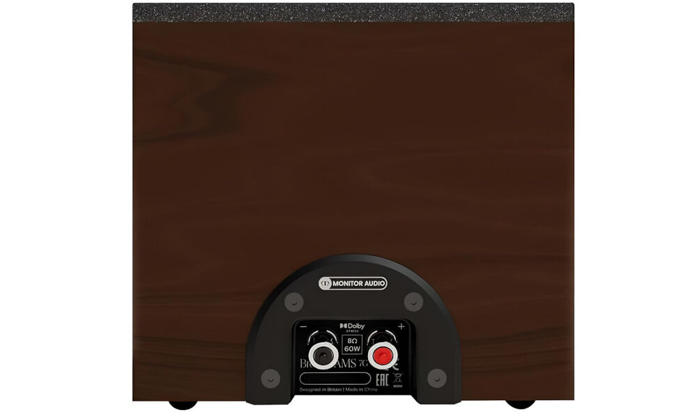 MONITOR AUDIO Bronze AMS 7G, przetwornik średnio-niskotonowy C-CAM, dynamiczny dźwięk, scena dźwiękowa, kolumna od tyłu na białym tle