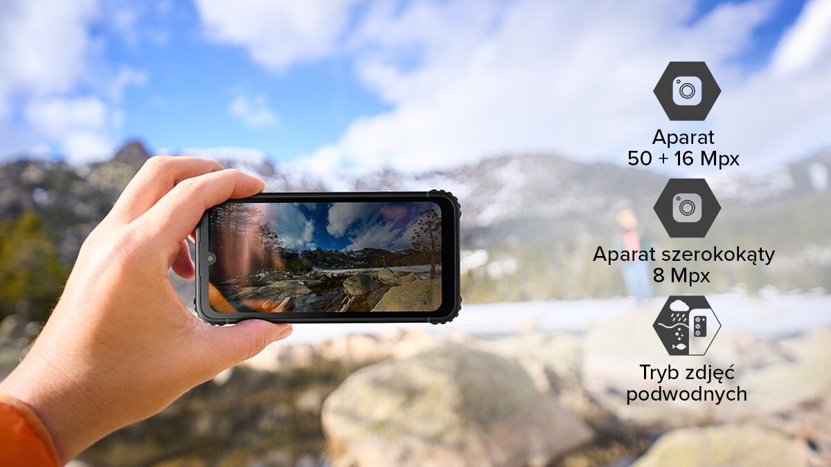 Smartfon HAMMER Ranger aparat 50 Mpix + 8 Mpix tryb zdjęć pod wodą 