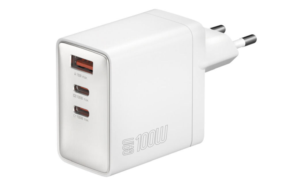 Ładowarka sieciowa 4SMARTS Pocket 100 W GaN AC 110–240 V laptopami, smartfonami, tabletami, smartwatchami, powerbankami Nintendo Switch USB-C MacBook Pro i Air, iPad, iPhone (poprzez USB-C), Samsung Galaxy, Lenovo, Xiaomi, Google Pixel - ładowarka na białym tle