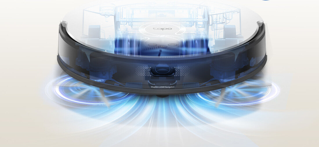 Robot sprzątający TP-LINK Tapo RV20 Mop Nawigacja MagSlim™ LiDAR 4 tryby ssania sila 2700Pa bateria pojemność 2600 mAh czas pracy około 3 godzin