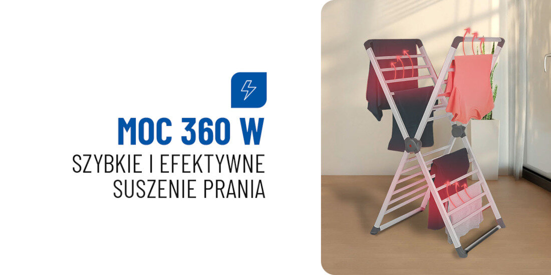 Suszarka na pranie NOVEEN ECD40 Efektywne suszenie zasilana elektrycznie Aluminiowe drążki moc