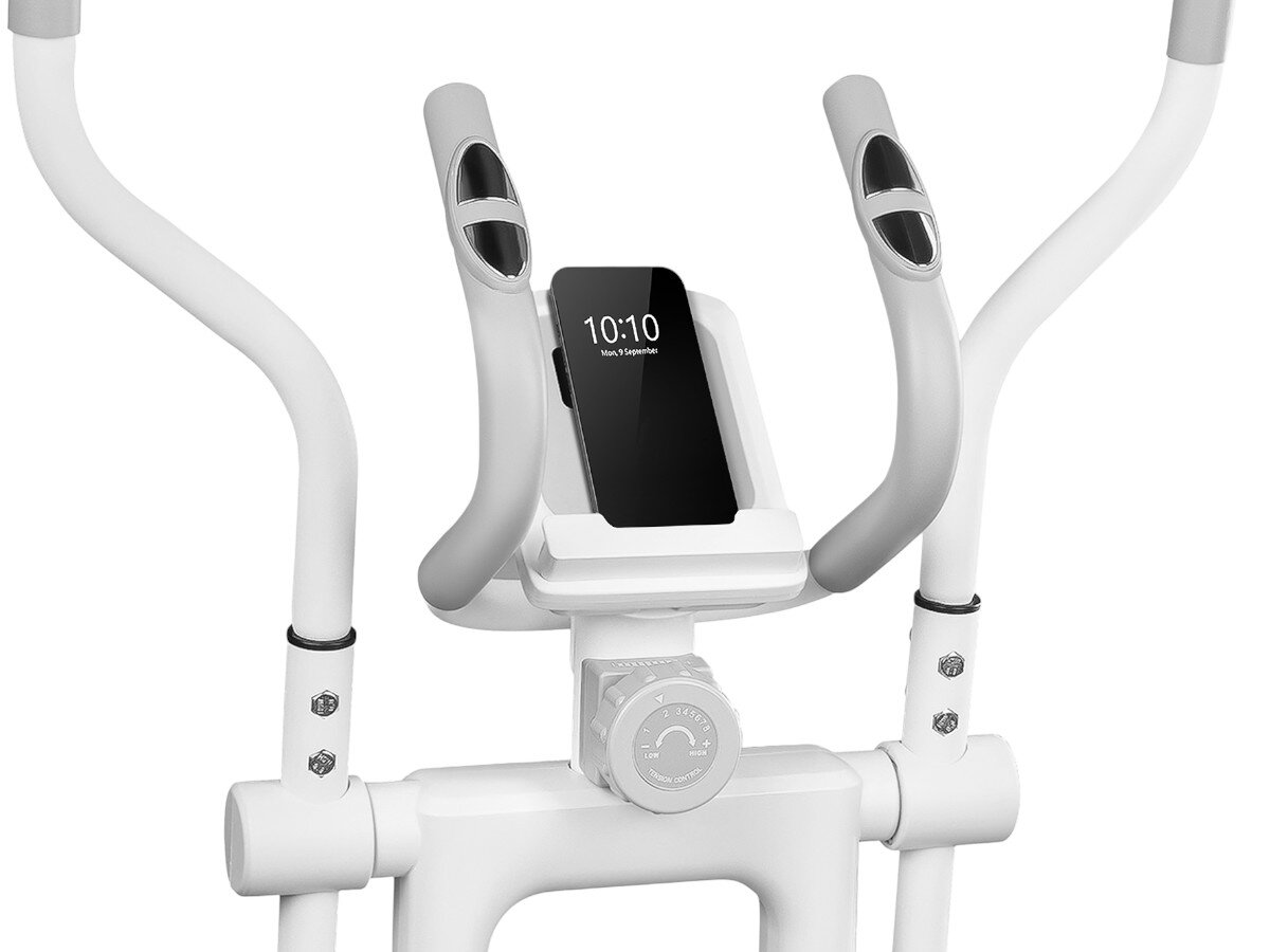 Orbitrek magnetyczny SPOKEY Crystal, multimedia, smartfon, motywacja, wygoda, na białym tle zbliżenie na uchwyt na smartfona/tableta na orbitreku