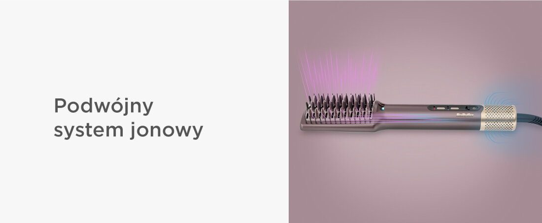 Szczotka prostująca BABYLISS AS6400E Podwójny system jonowy Połączenie jonów dodatnich i ujemnych  puszenie elektryzowanie się włosów jedwabiście gładkie, odżywione i pełne blasku