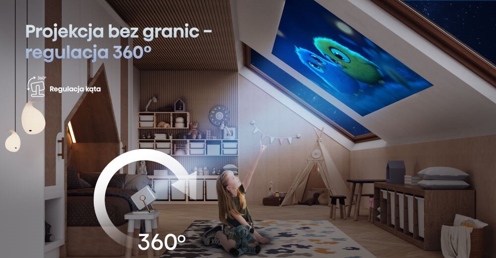 Projektor HISENSE M2 Pro obrót 360 stopni ustawienie na sufit ścianę